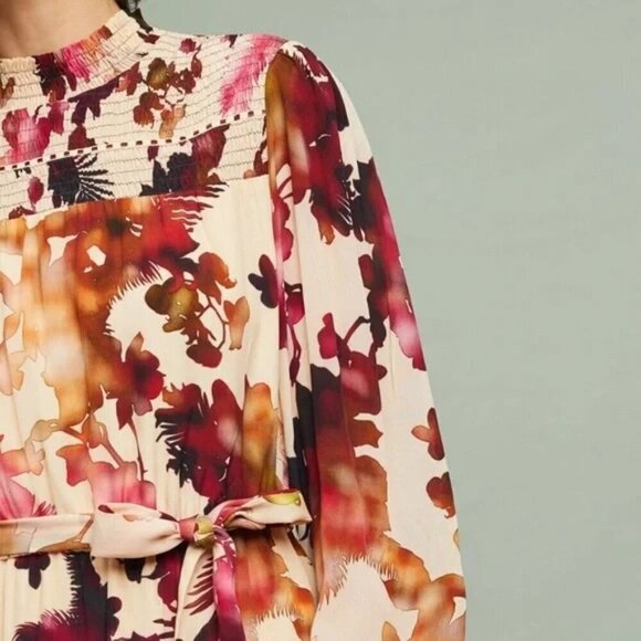 Anthropologie NWT Vineet Bahl Watercolor Hibiscus Multi Color Dress - S - Picture 4 of 13